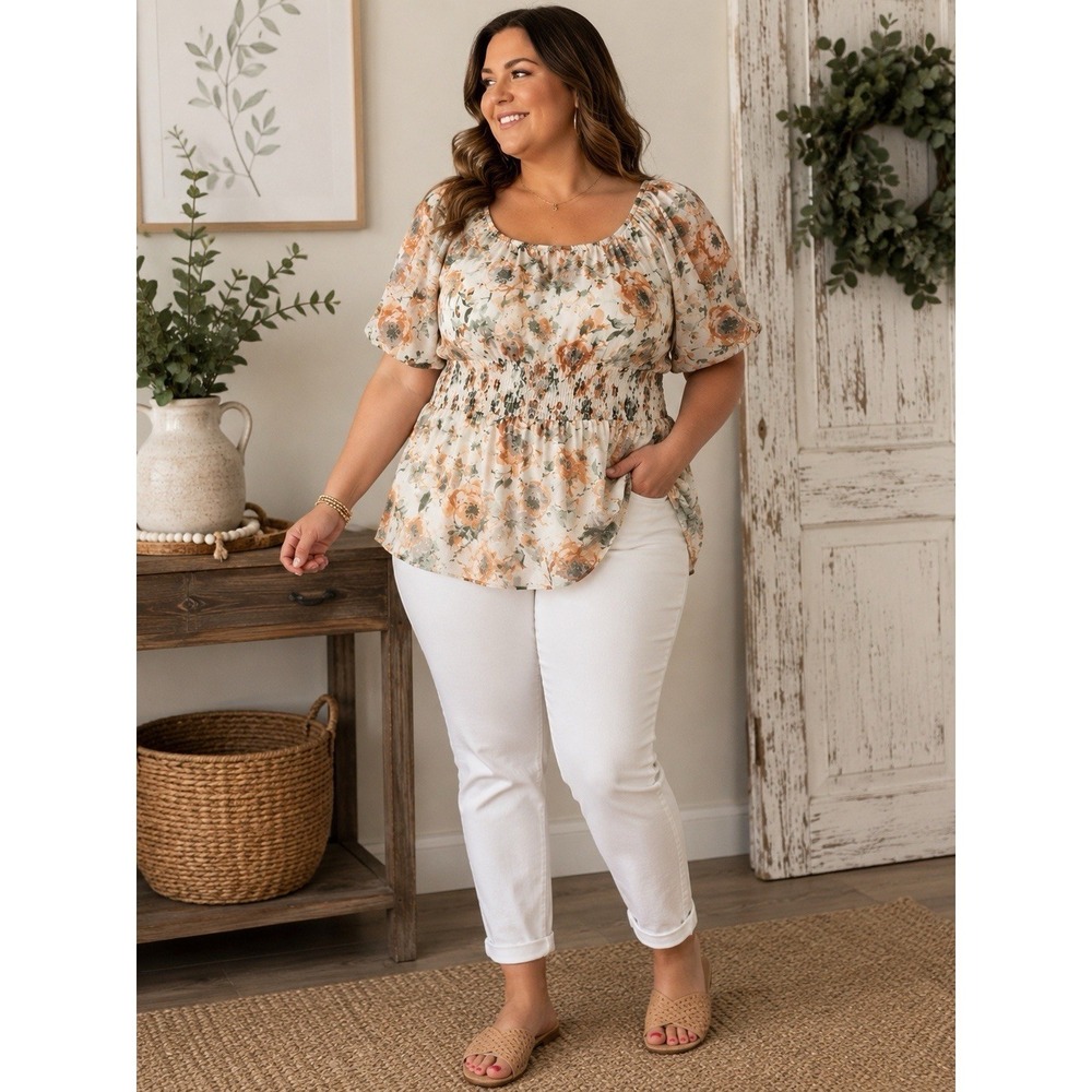 A Love Story Plus Size Cottagecore Dress Puff Sleeves Smocked Waist Boho
